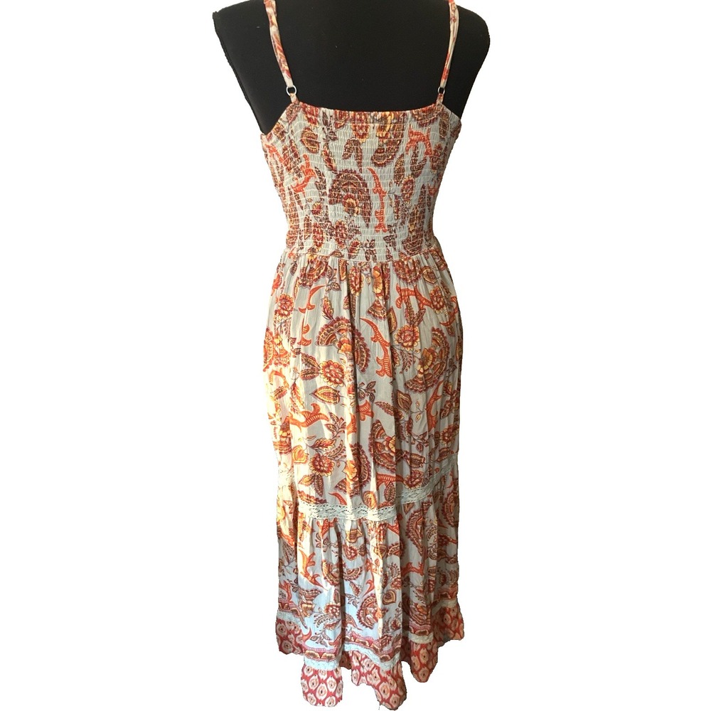 Boho Paisley Maxi Dress Women's Small Cutout Tie Front Festival Resort Sundress - Picture 4 of 5